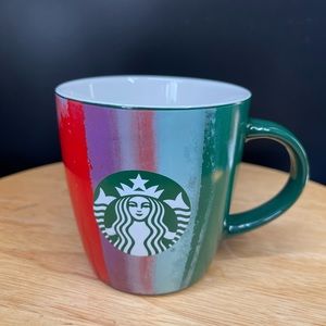 New Starbucks coffee mug with multi colored painted stripes 12oz